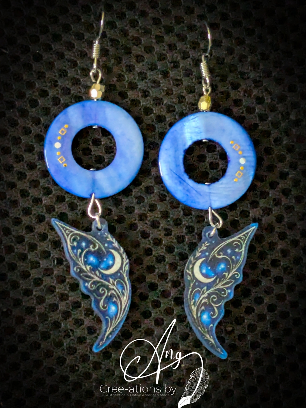 Celestial Blue Moon Freshwater Shell Wing Drop Earrings